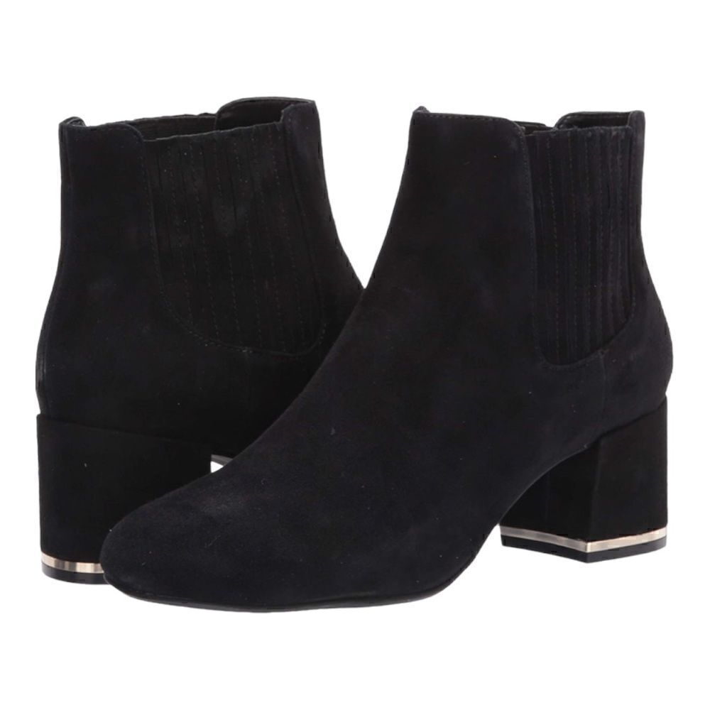 Kenneth Cole Women's Black Suede Edina Ankle Bootie Chunky Block Heels Boots,